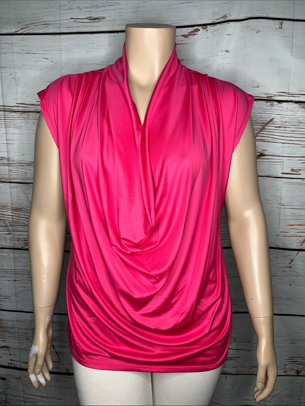 Zac & Rachel Woman NWT Size 1X Hot Pink Drape Cowl Neckline Blouse Top